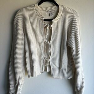 Cream Women's Sweater with Bow Details